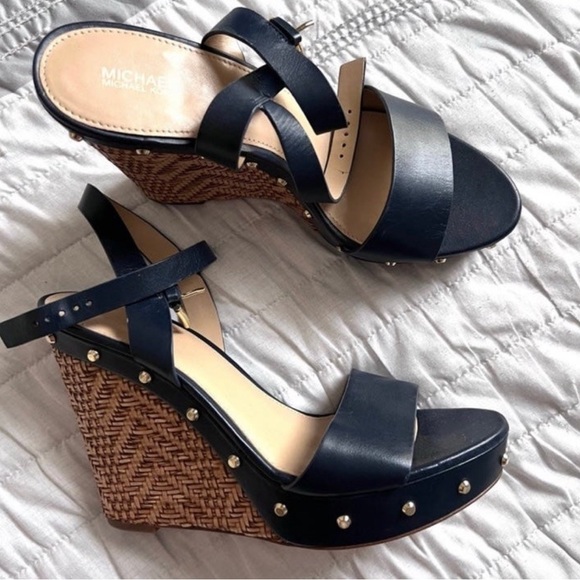 Micheal Kors Navy Blue Ankle Strap Wedge - Picture 3 of 8